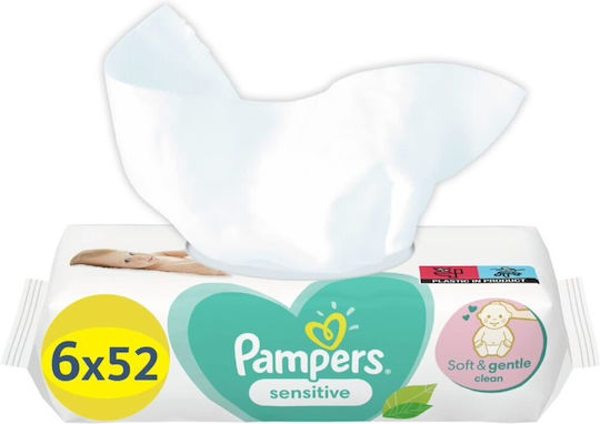 Pampers Sensitive Hypoallergenic Baby Wipes Fragrance Free Alcohol Free Parabens Free 6x52pcs
