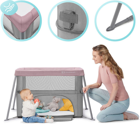 Kinderkraft Movi Παρκοκρέβατο 2 Επιπέδων με Στρώμα Grey-Pink 93.5x55.5cm