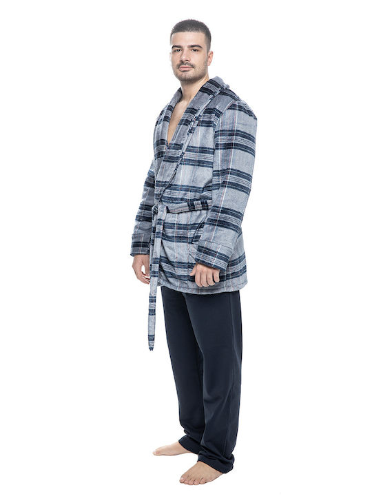 Koyote Men's Winter Pajama Robe Gray ΚΓA-ΓΚΡΙ/ΜΠΛΕ