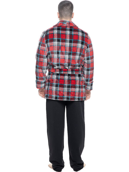 Koyote Χειμερινή Ανδρική Ρόμπα Fleece Κόκκινη