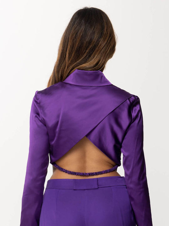 Women's Crop Top Long Sleeve Purple