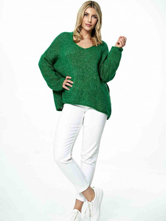 Figl Women's Long Sleeve Sweater with V Neckline Green