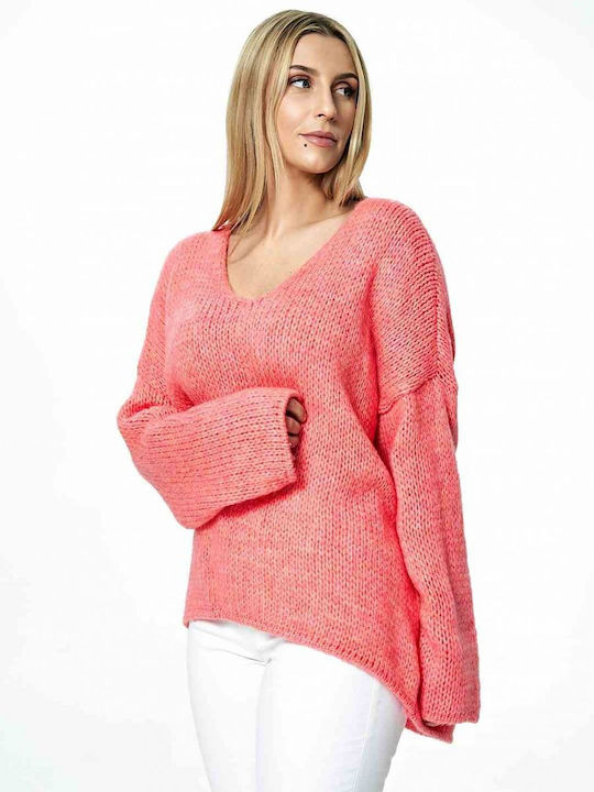 Figl Women's Long Sleeve Sweater with V Neckline Orange