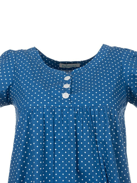 FantazyStores Fantazy Women's Summer Blouse Short Sleeve Polka Dot Blue