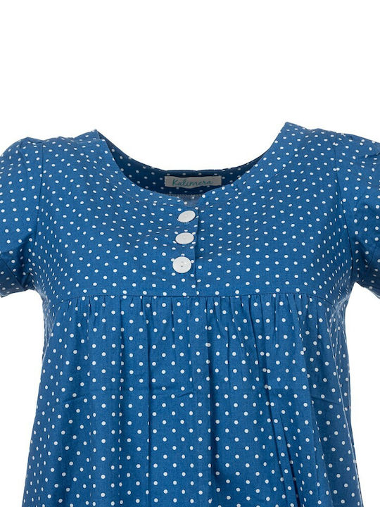 FantazyStores Fantazy Damen Sommer Bluse Kurzärmelig Polka Dot Blau