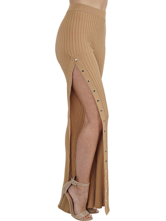 Damen Hoch tailliert Stoff Hose Braun