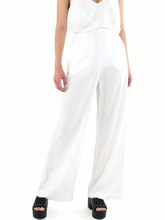 MY T Pants Women My T Wearables Γυναικείο Υφασμάτινο Παντελόνι Relaxed Fit Λευκό