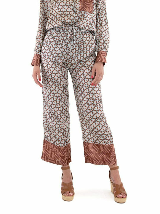 MY T Pants Women My T Wearables Women's Fabric Trousers with Elastic in Regular Fit Brown