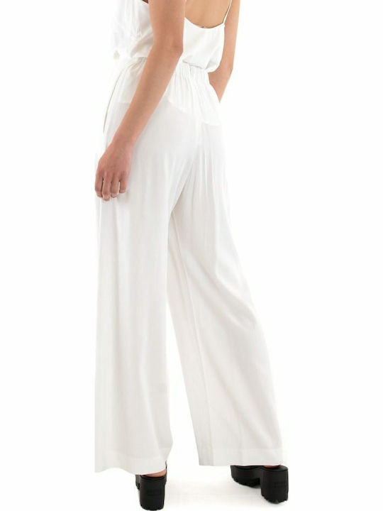 Pants Women My T Wearables Γυναικείο Υφασμάτινο Παντελόνι σε Relaxed Εφαρμογή Λευκό