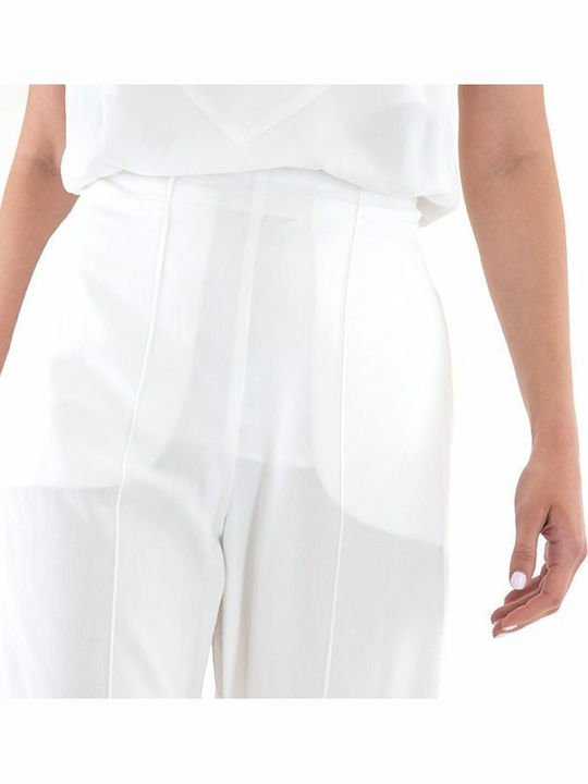 Pants Women My T Wearables Γυναικείο Υφασμάτινο Παντελόνι σε Relaxed Εφαρμογή Λευκό