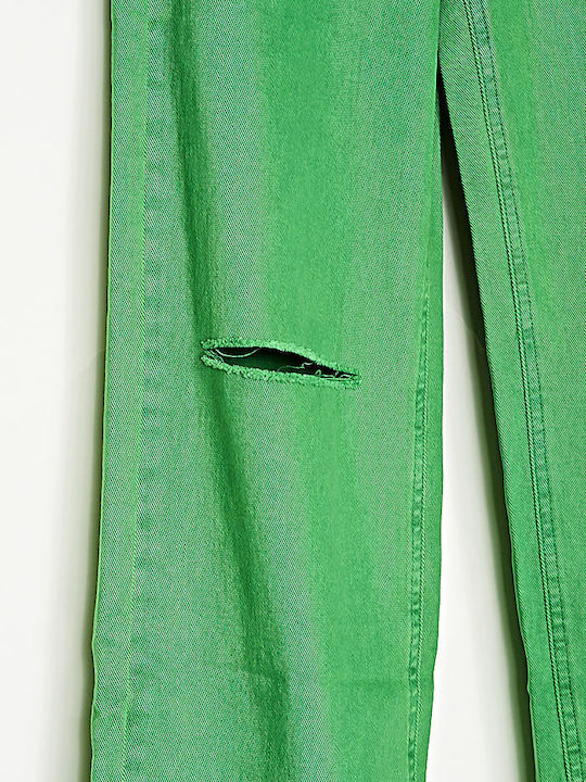 High Waist Women's Jean Trousers with Rips in Loose Fit Green