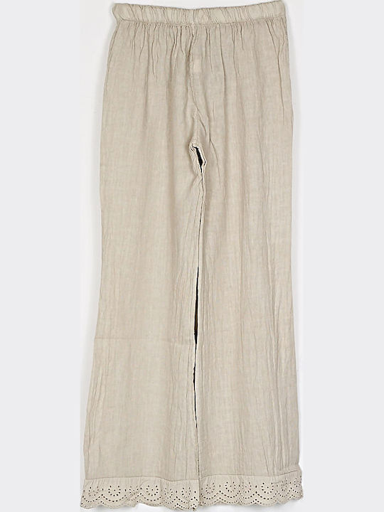 Damen Leinen Pantaloona mit Gummiband Beige