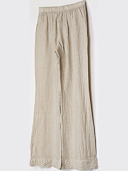 Damen Leinen Pantaloona mit Gummiband Beige