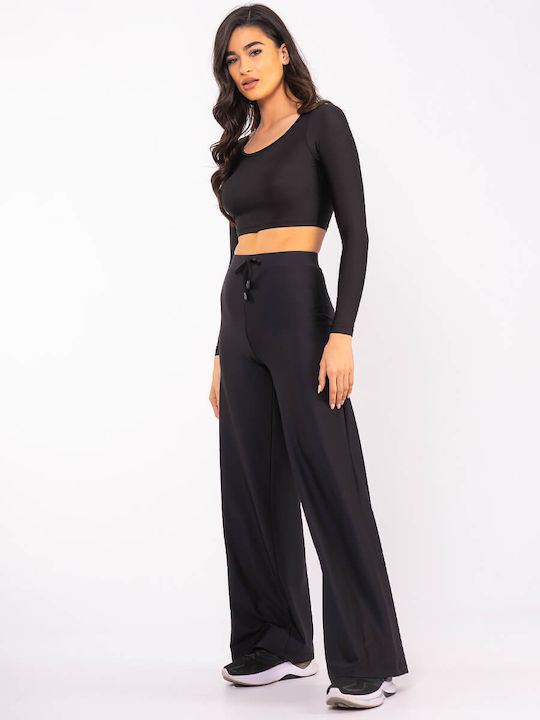 The Lady Selah Women's High-waisted Satin Trousers with Elastic Black