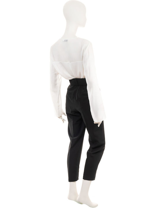 Women's High-waisted Fabric Capri Trousers Black
