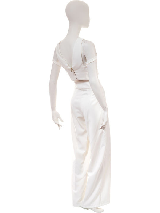 Women's High-waisted Fabric Trousers White