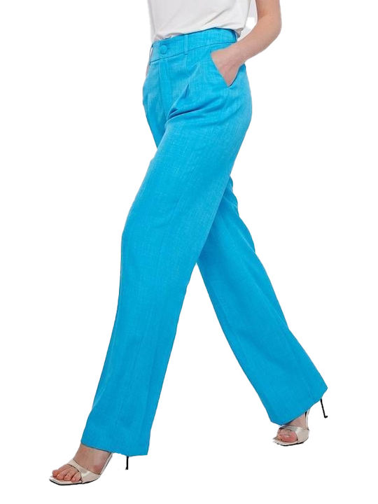 Mind Matter Women's Fabric Trousers Light Blue