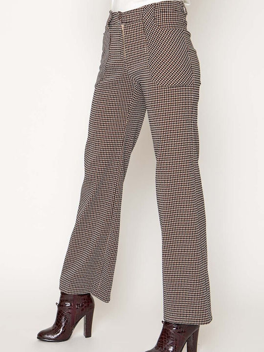 Maxin "winter Carreaux" Women's Cotton Trousers in Straight Line Checked Brown