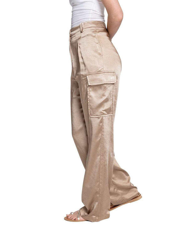 Twenty 29 Women's Satin Cargo Trousers Beige