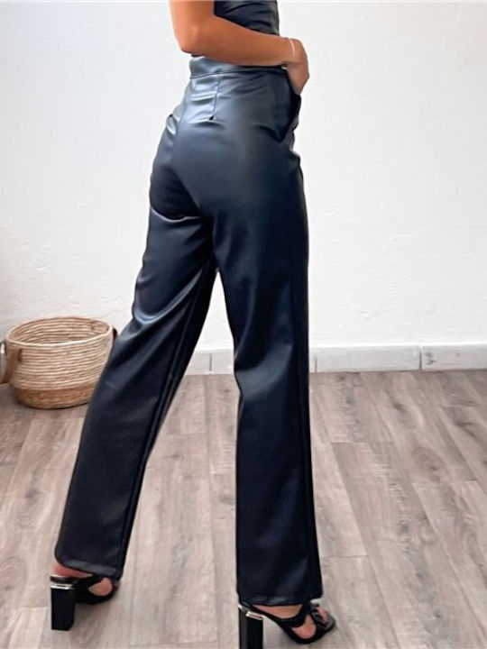 Chica Damen Hoch tailliert Leder Hose Schwarz