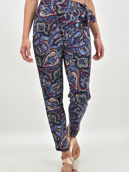 First Woman Women's Fabric Trousers Blue