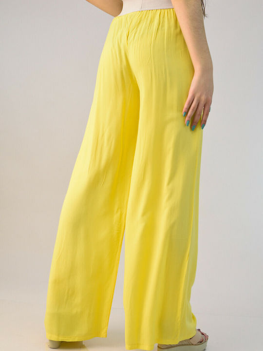 First Woman Women's Fabric Trousers with Elastic Bell Yellow