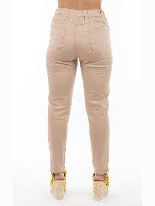 Korinas Fashion Women's Cotton Trousers with Elastic Beige