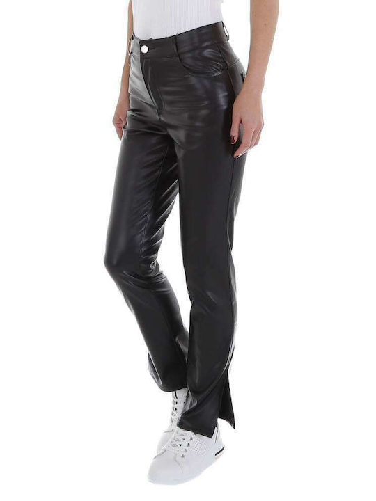 Emma & Ashley Women's High-waisted Leather Trousers Black