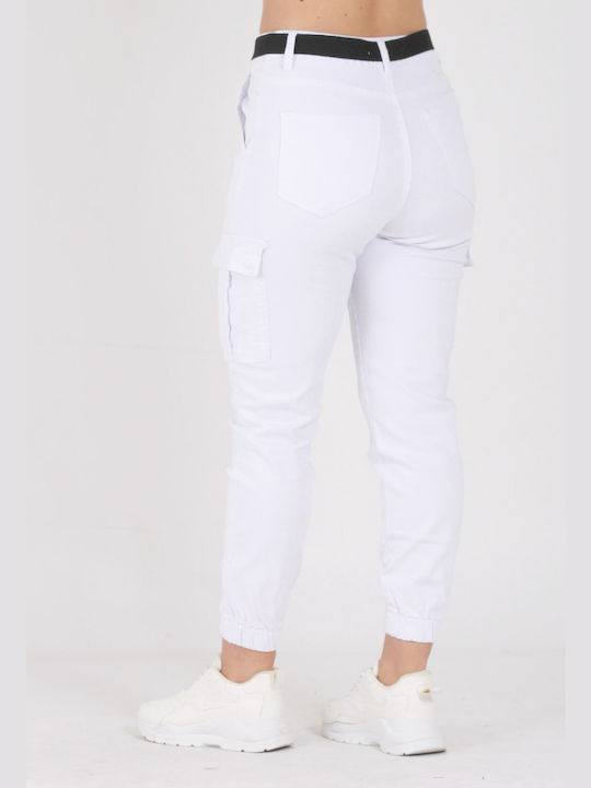 Epwnymo High Waist Women's Jean Trousers in Regular Fit White