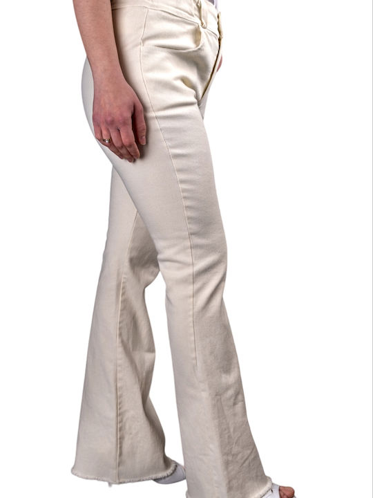 Remix High Waist Women's Jean Trousers Flared Beige