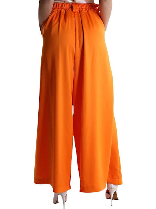 Remix Casual Women's Fabric Trousers in Wide Line Orange