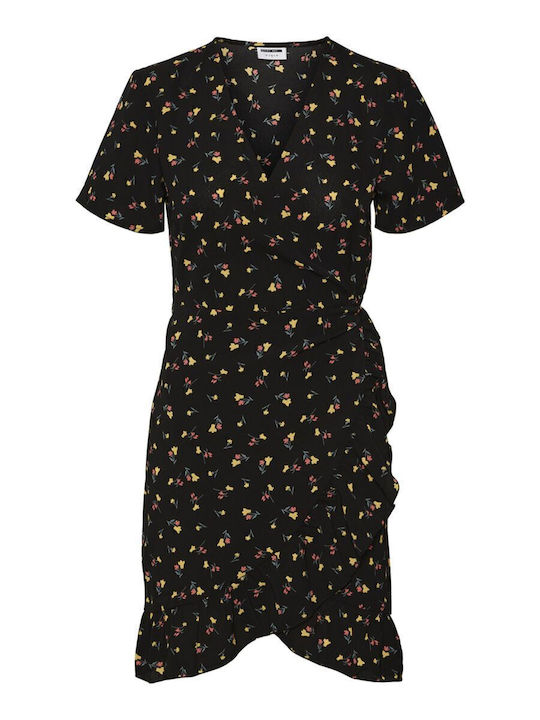 Summer Mini Dress Wrap with Ruffle Black