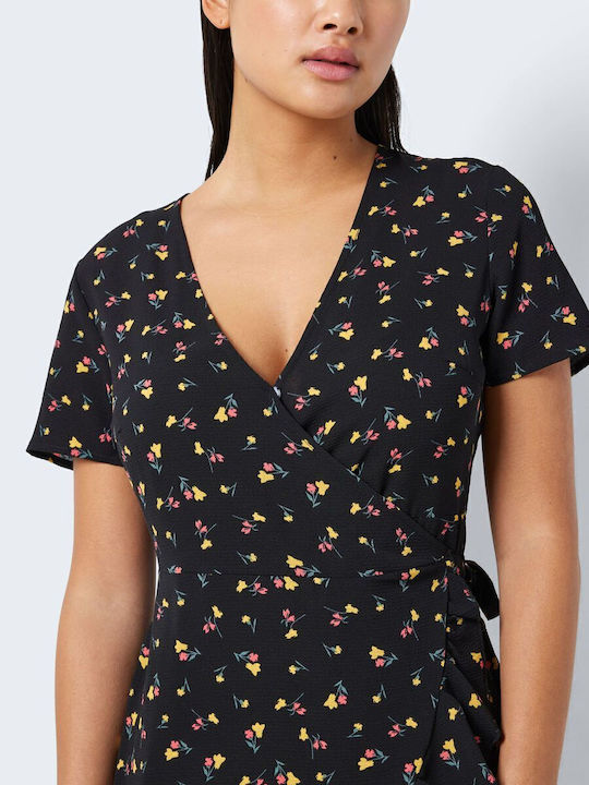 Summer Mini Dress Wrap with Ruffle Black