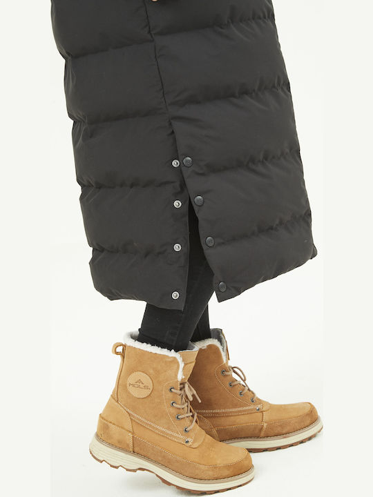 Lang Damen Puffer Jacke Winddicht für Winter Schwarz