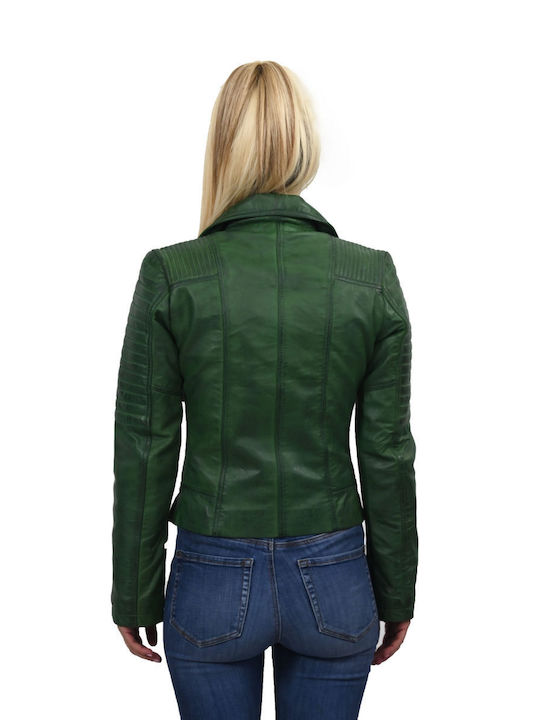 Leatherland Hellen Women's Short Lifestyle Leather Jacket for Winter Green