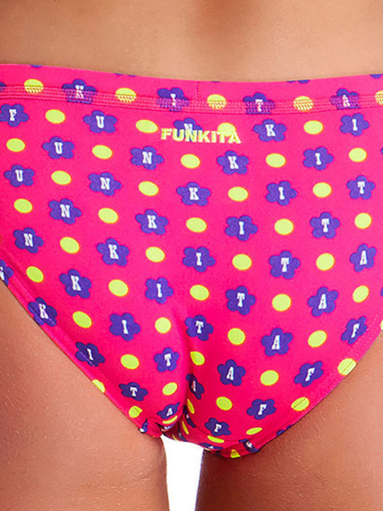 Funkita Racerback Two Piece Daisy Dots Детски Бански Бикини Фуксия