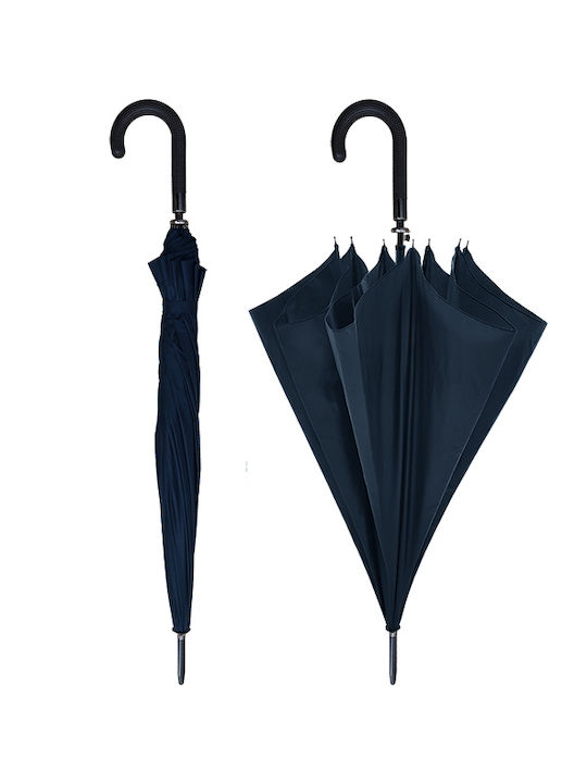 Windproof Automatic Umbrella with Walking Stick Navy Blue