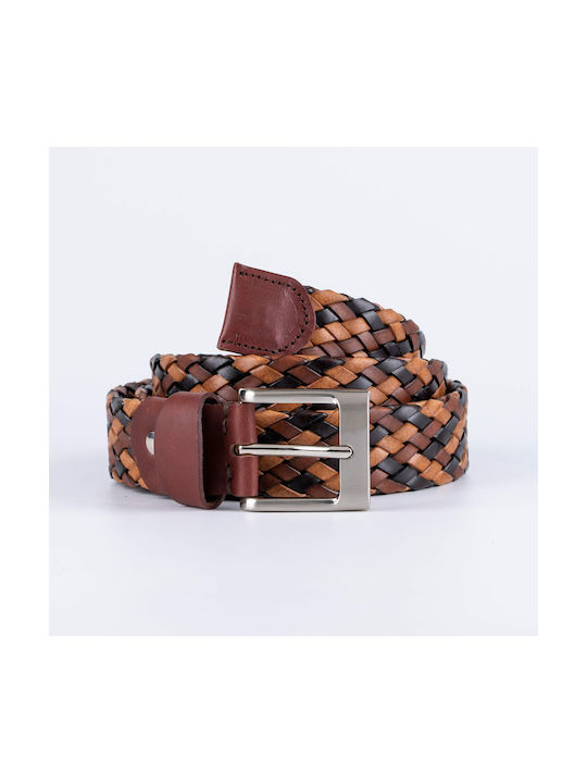 Men's Knitted Leather Wide Belt Brown