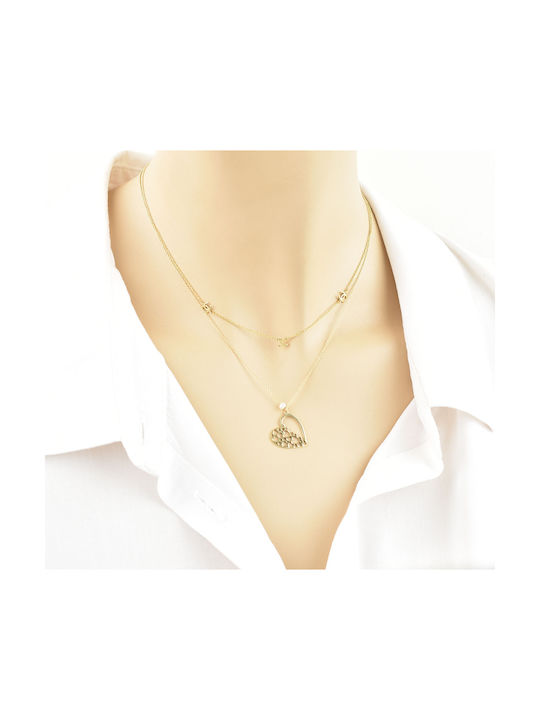 Necklace with design Heart from Gold 9 K with Pearls