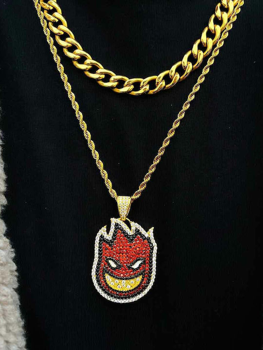 Goldjewels Goldjewels Heatman Double Gold Plated Necklace with Zircon Red