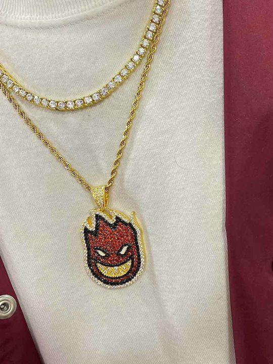 Goldjewels Goldjewels Heatman Double Gold Plated Necklace with Zircon Red