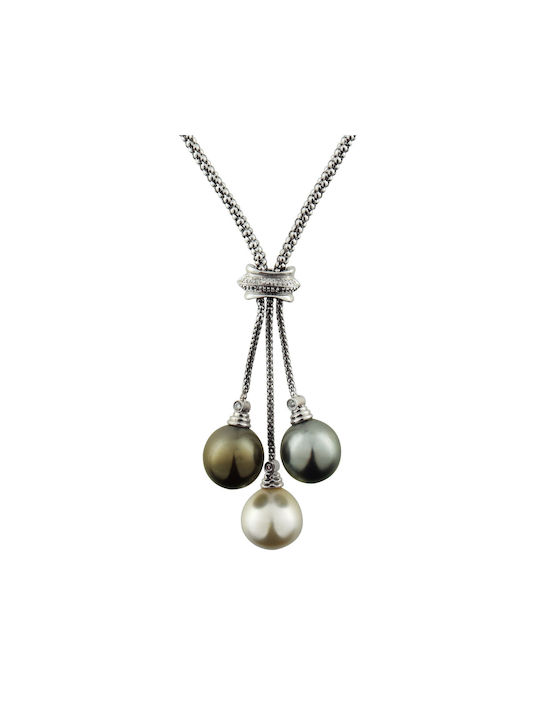 Necklace from White Gold 18k with Pearls & Diamond