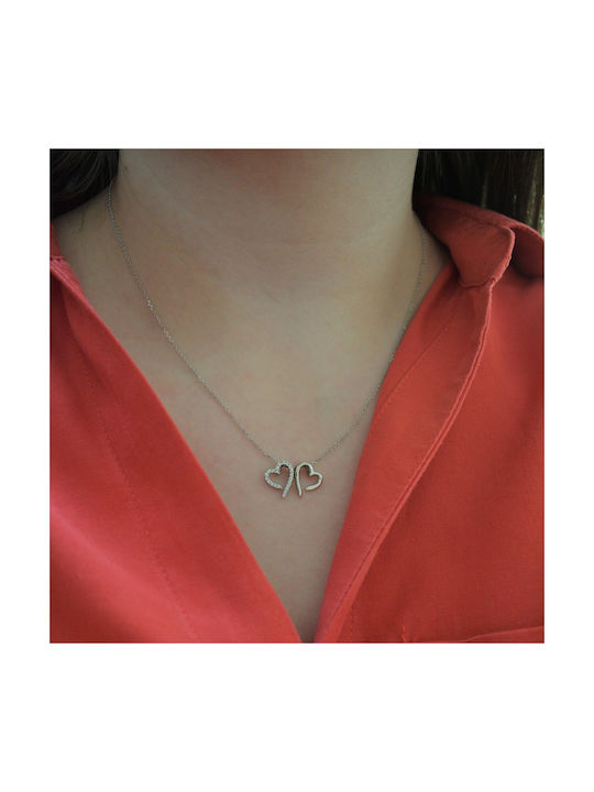 Necklace with design Heart from White Gold 14K