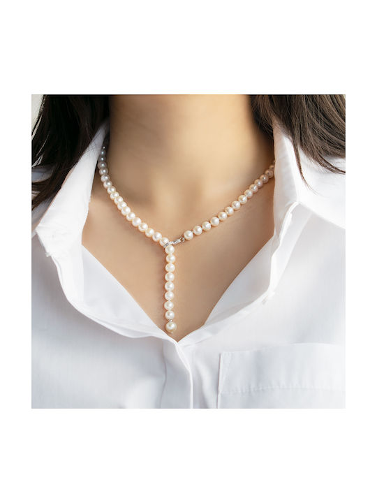 Halskette aus Weißgold 18k mit Perlen & Diamanten