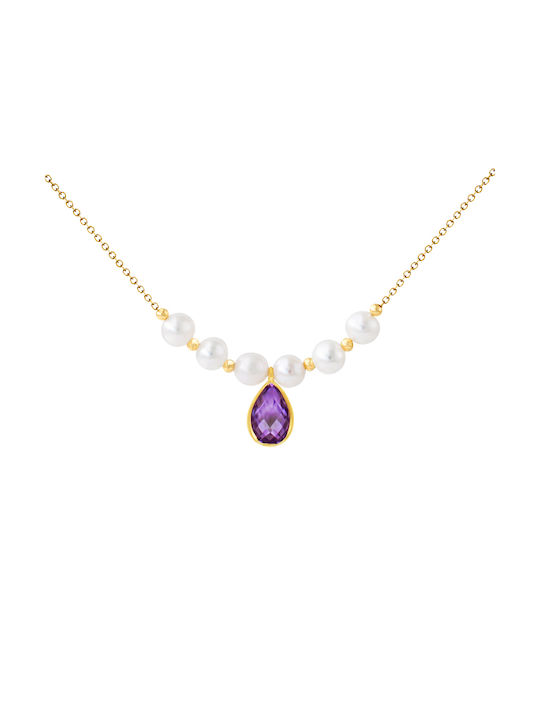 Necklace from Gold 14K with Pearls & Zircon