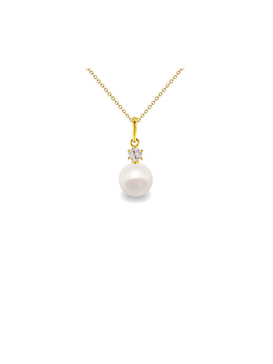 Necklace from White Gold 14K with Pearls & Zircon