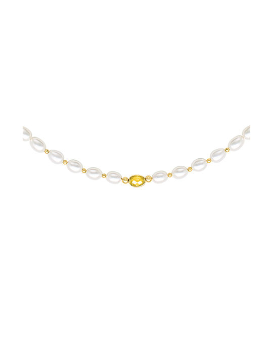 Necklace from Gold 14K with Pearls & Zircon