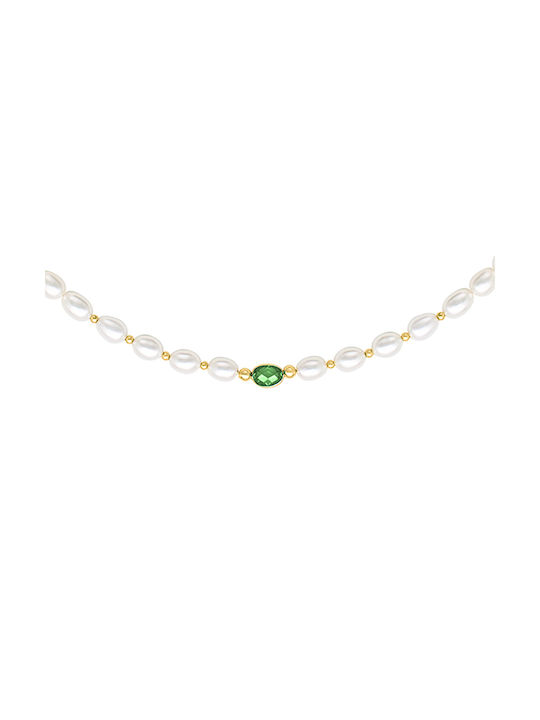 Necklace from Gold 14K with Pearls & Zircon