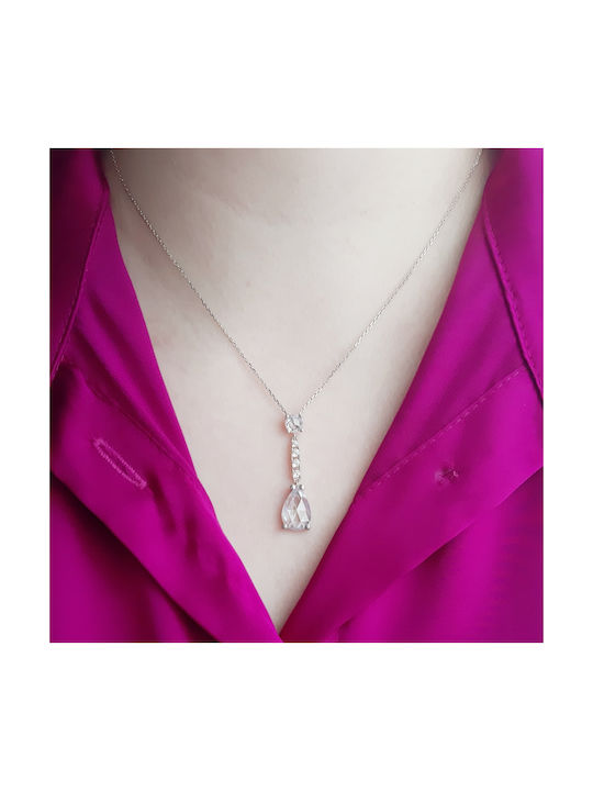 Necklace with design Tear from Silver with Zircon