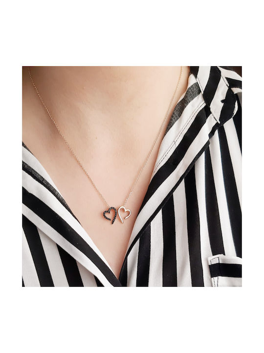 Necklace with design Heart from Rose Gold 14K with Zircon